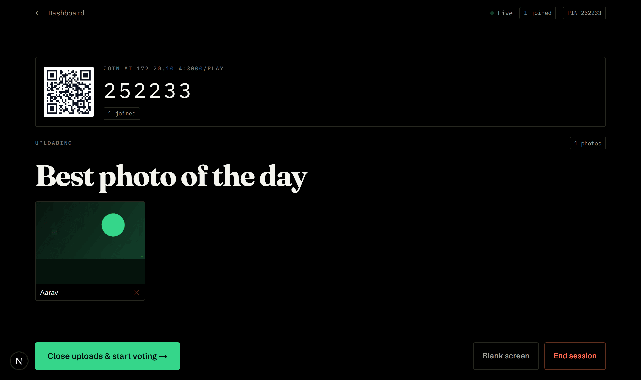 PhotoPulse: Approved images on the board, then everyone votes for a winner.